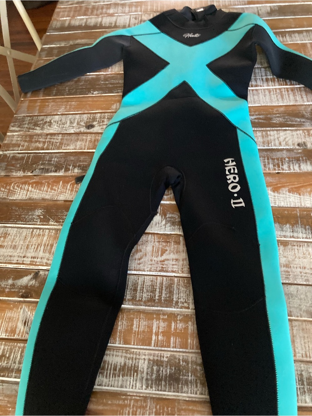 Women's Black and Teal Long-Sleeve One-Piece Swimsuit